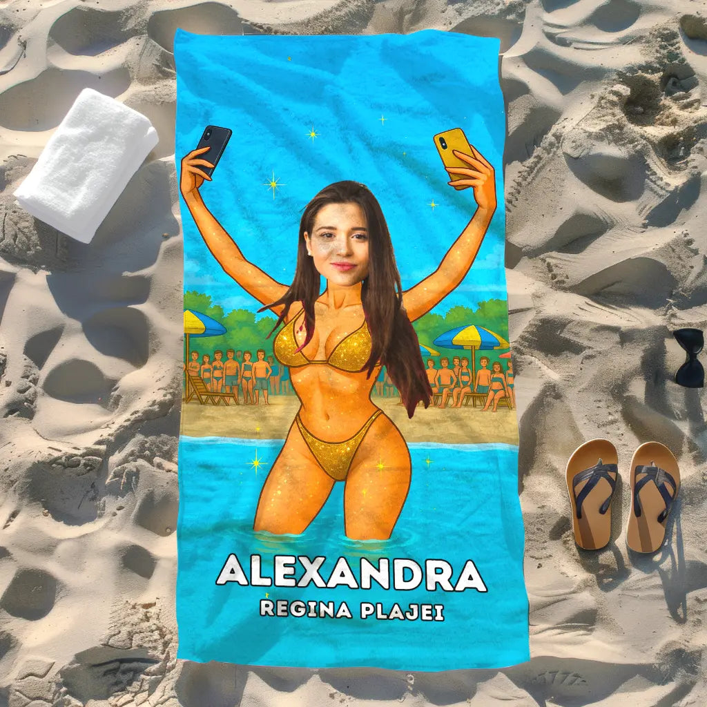 Spa Influencerița - Prosop de Plajă cu Fața Ta