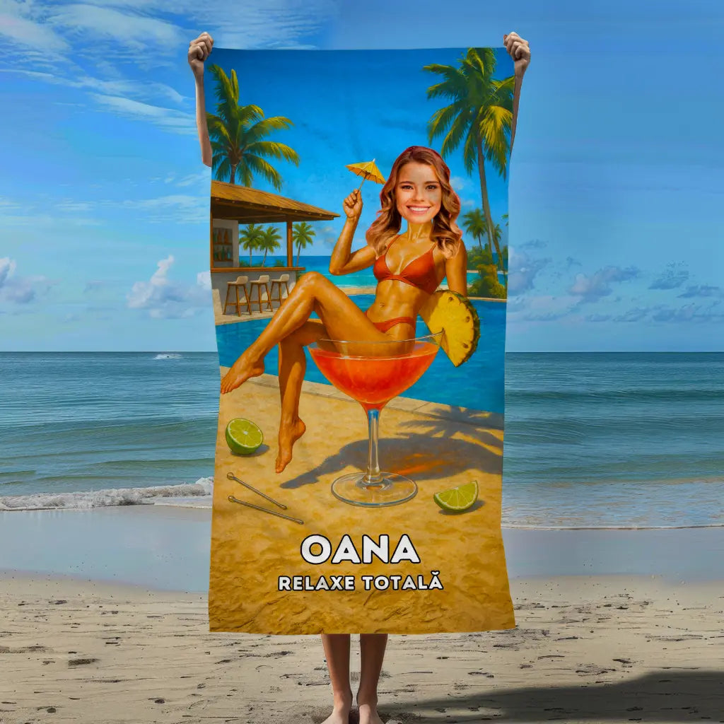 Cocktail Queen - Prosop de Plajă cu Fața Ta