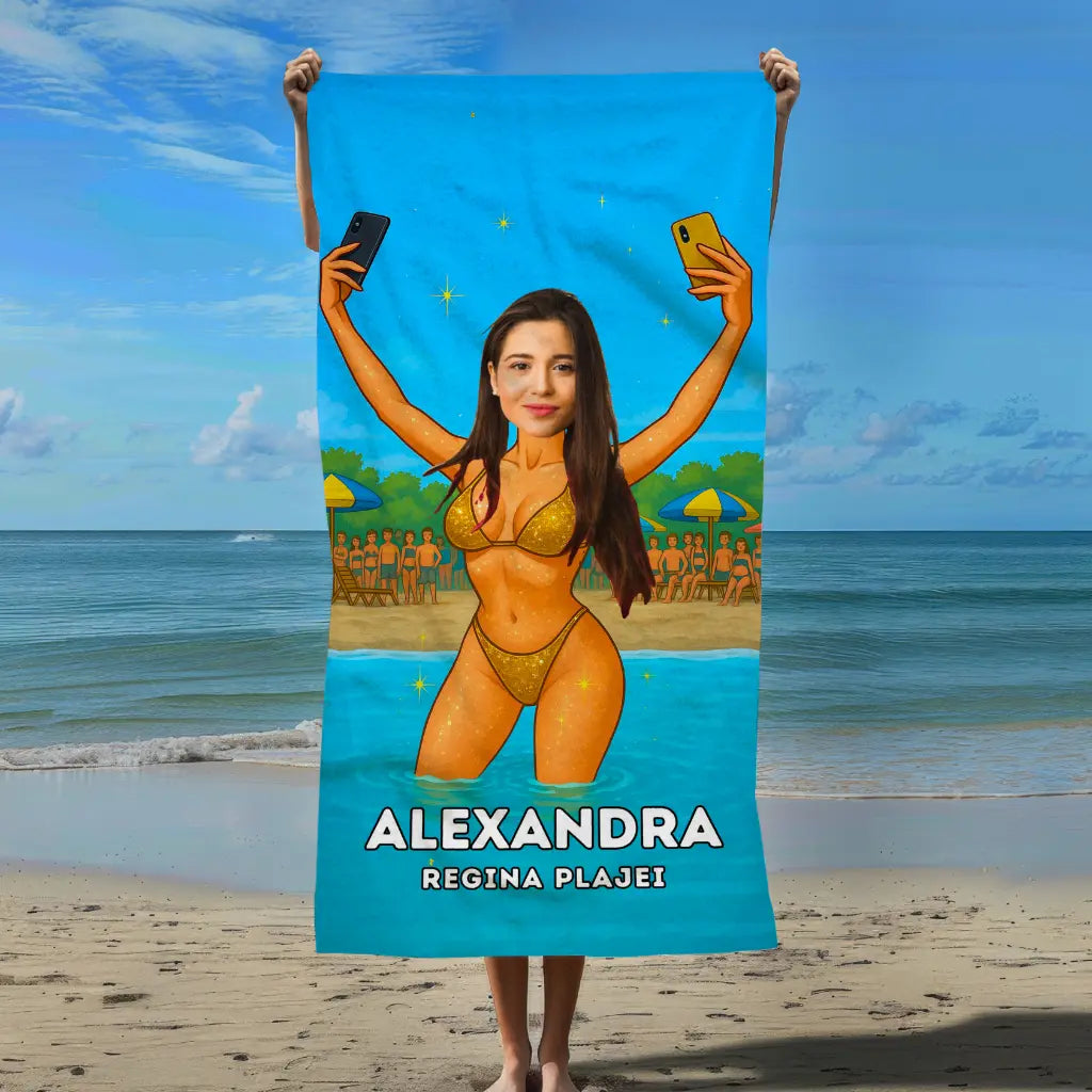 Spa Influencerița - Prosop de Plajă cu Fața Ta