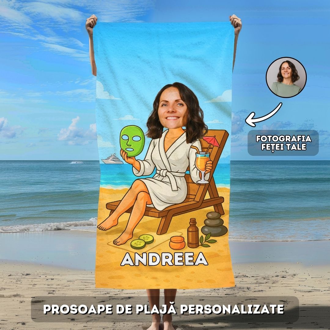 Spa Influencerița - Prosop de Plajă cu Fața Ta