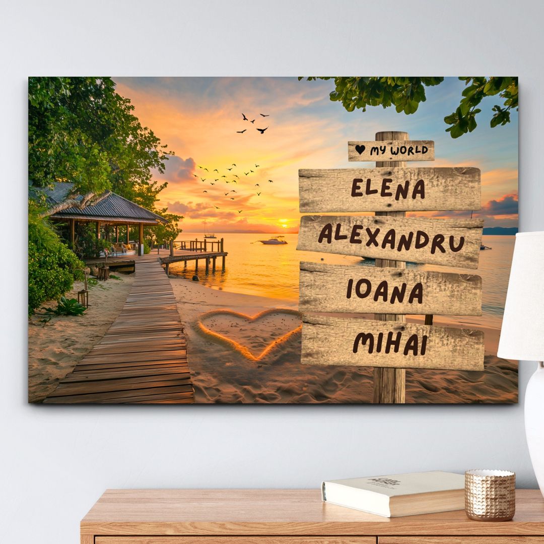 Plaja 2 - Imagine Personalizată "Dragoste" | Pentru 2-5 nume