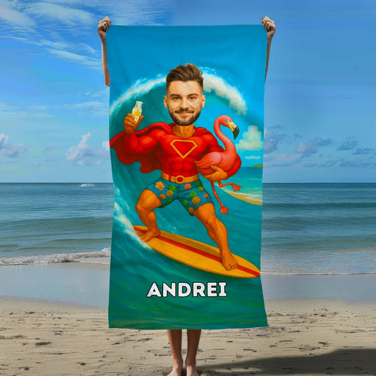 Surfistul Cool - Prosop de Plajă cu Fața Ta